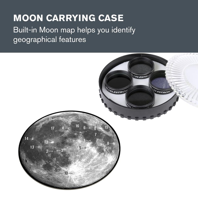 Celestron â€“ Moon Filter Kit â€“ Fits 1.25' Telescope Eyepieces â€“ Includes 4 Neutral Density and Sky Glow Filters Plus Lunar Map â€“ Perfect Accessory for Astronomy Beginners - Image 5